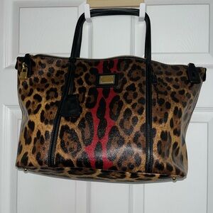 Dolce & Gabbana Leopard Print Tote Bag with Red Accent